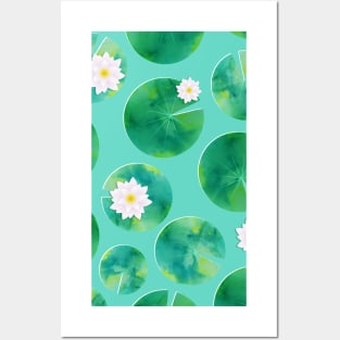 Lily Pads & Flowers Pond Pattern Posters and Art